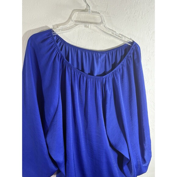 Jennifer Lopez Cobalt Blue Balloon Sleeve Wedge Flowy Silky Feel Blouse Woman XL - Picture 4 of 7